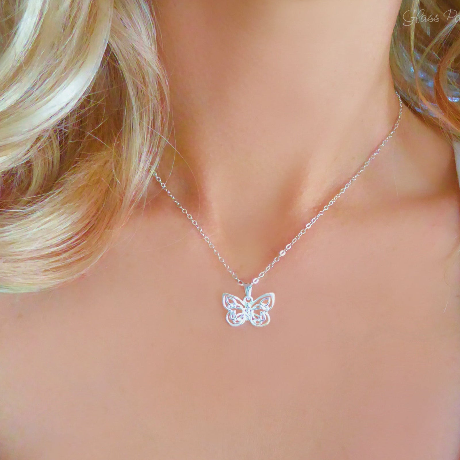 Dainty Sterling Silver Butterfly Pendant Necklace For Women