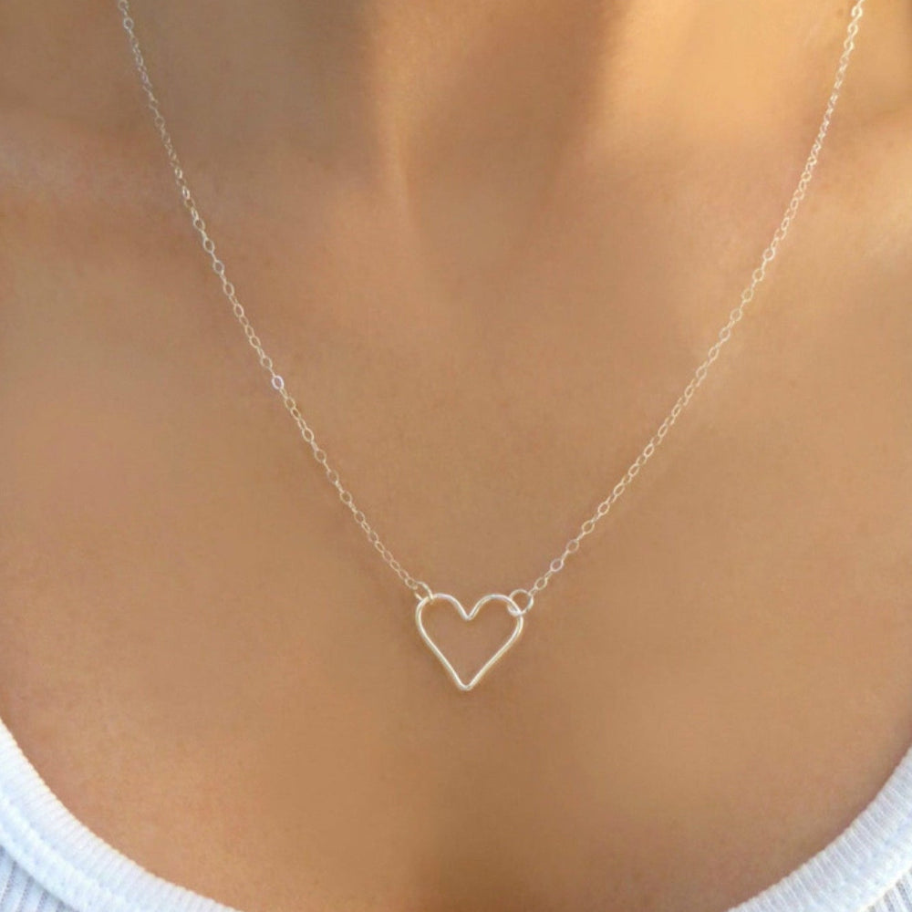 Small Sideways Floating Heart Necklace - Sterling Silver