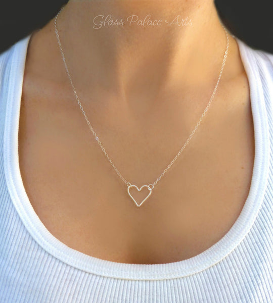 Small Sideways Floating Heart Necklace - Sterling Silver, 14k Gold Fill, Rose Gold Fill