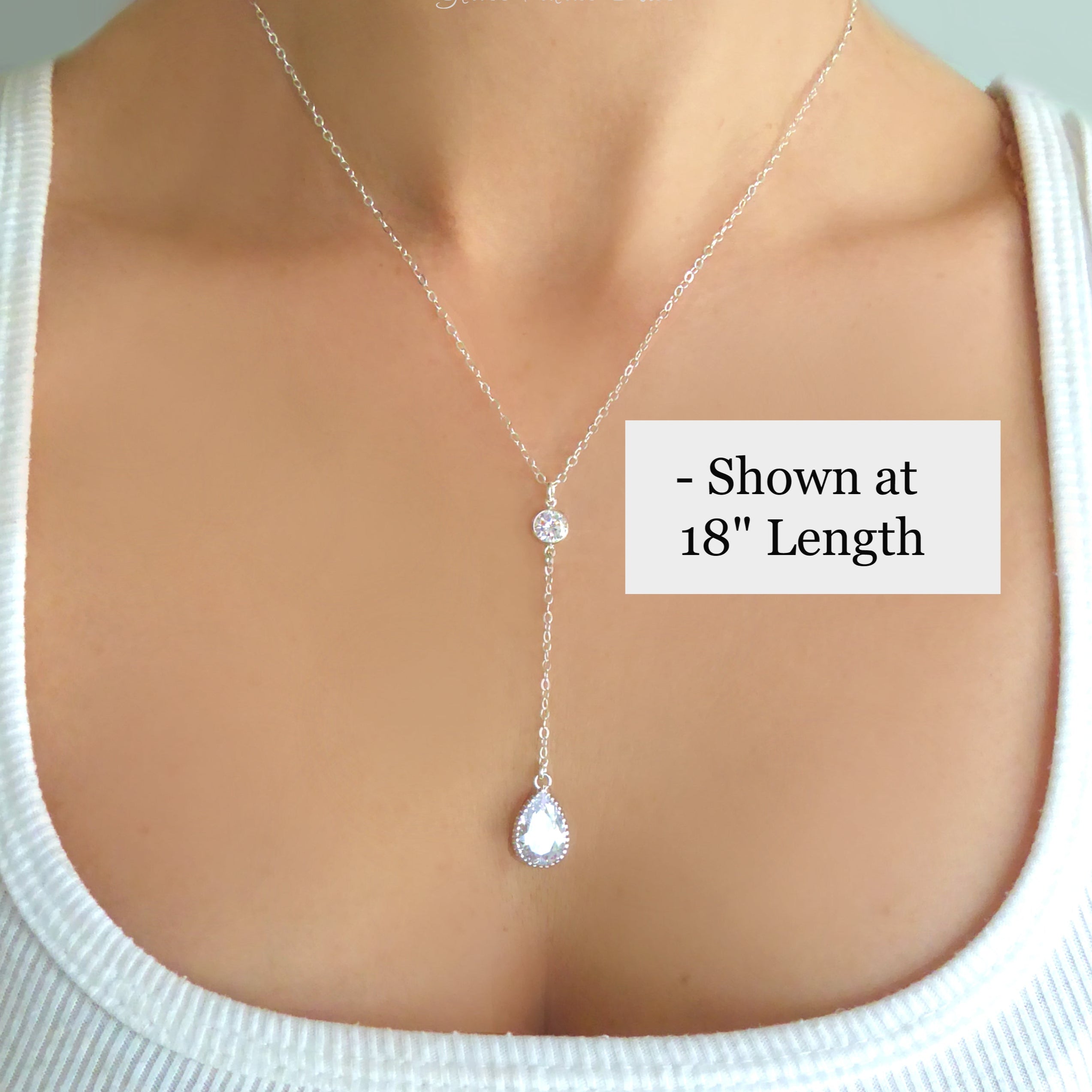 Cubic Zirconia Teardrop Necklace With Crystal Pendant