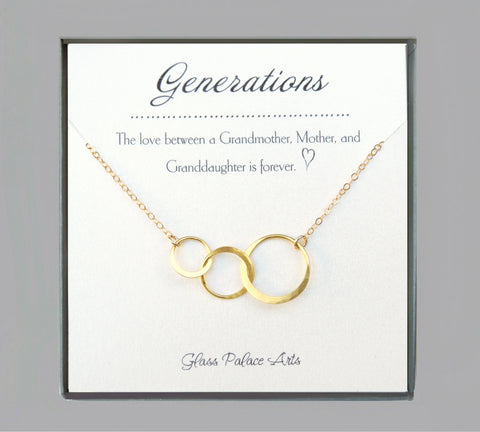 Three Circle Generations Necklace Gift -  For Grandmother, Mother, Daughter