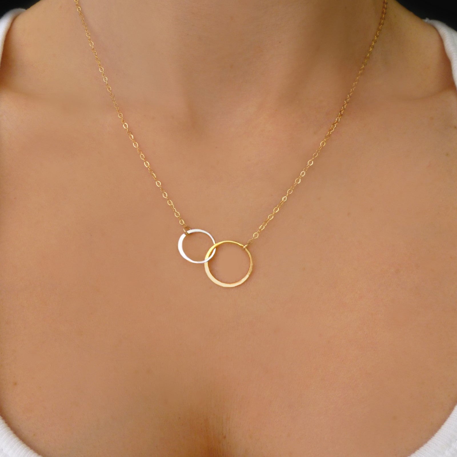 Silver and Gold Mixed Metal Infinity Circle Necklace For Women