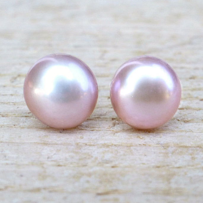 Freshwater Pearl Champagne Pink Stud Earrings