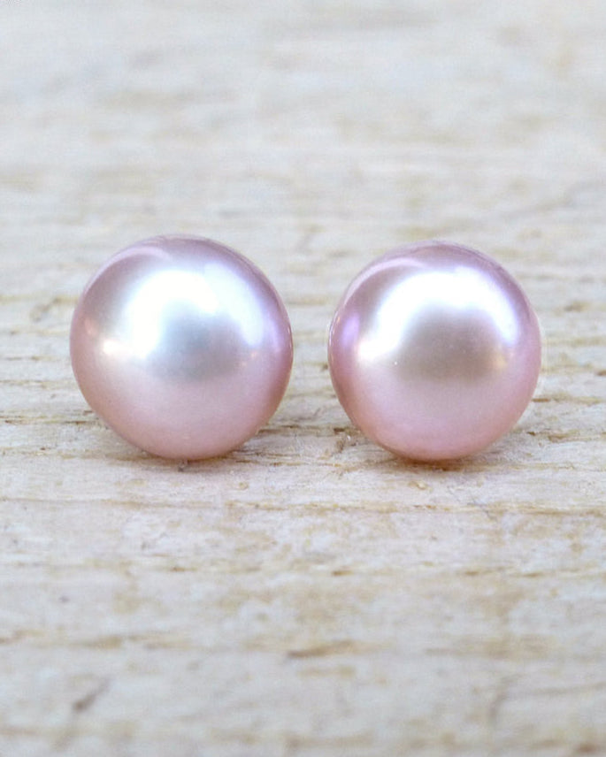 Freshwater Pearl Champagne Pink Stud Earrings