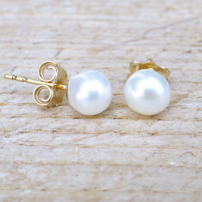 Freshwater Pearl Stud Earrings For Women - 14k Gold Fill