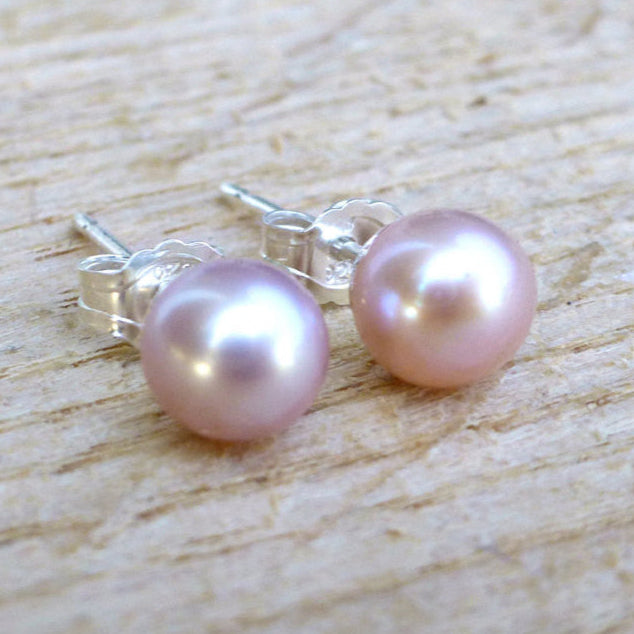 Freshwater Pearl Champagne Pink Stud Earrings