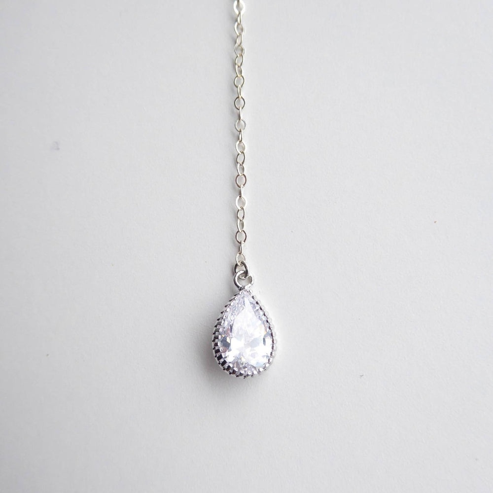 Cubic Zirconia Crystal Teardrop Pendant Y Necklace For Women
