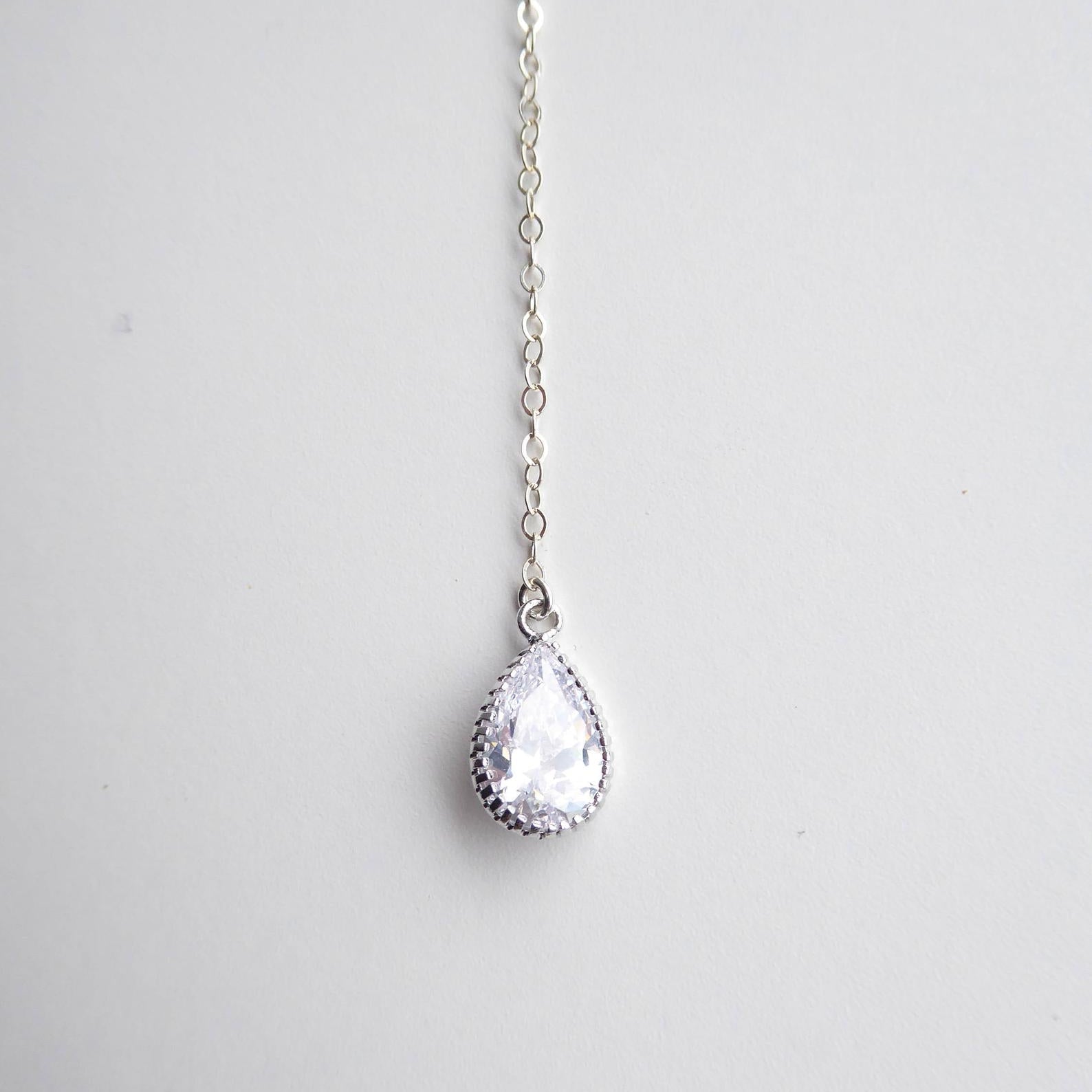 Cubic Zirconia Teardrop Necklace With Crystal Pendant