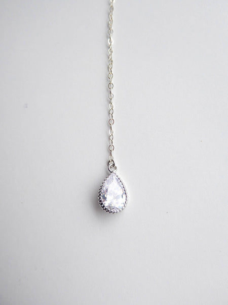 Cubic Zirconia Crystal Teardrop Pendant Y Necklace For Women