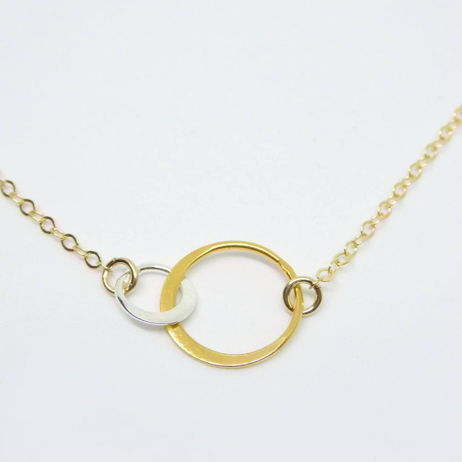 Mixed Metal Linked Circles Eternity Necklace For Women