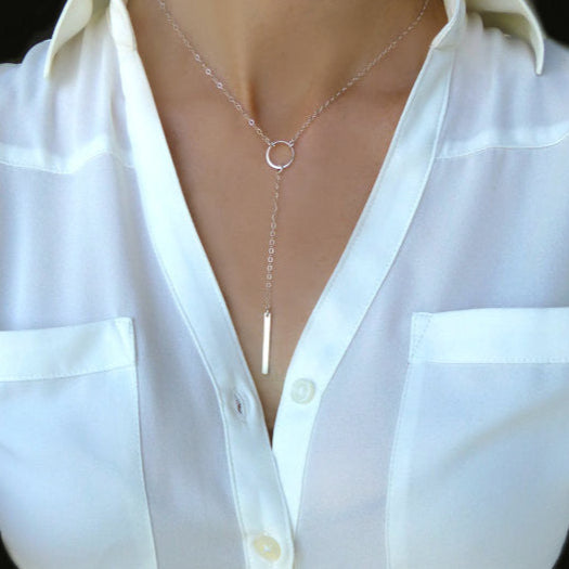 Long Bar Y Lariat Necklace For Women - Sterling Silver or 14k Gold Fill