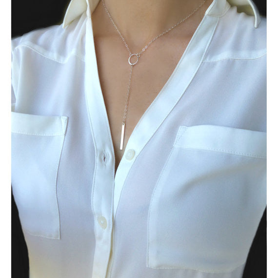 Long Bar Y Lariat Necklace For Women - Sterling Silver or 14k Gold Fill