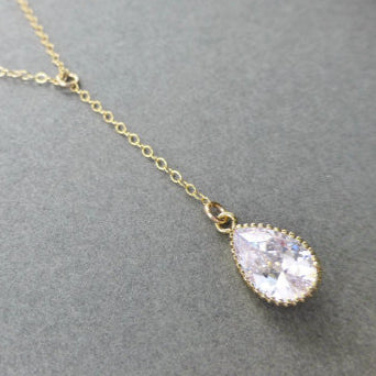 Cubic Zirconia Crystal Teardrop Pendant Y Necklace For Women