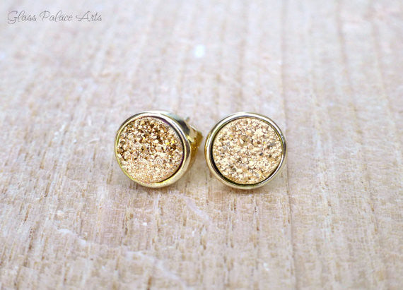 Gray Geode Studs, Geode Earrings, Round Druzy Earrings, Gemstone Earrings, Natural Druzy Studs, Drussy, Small Stone Posts Gold Posts G15-124