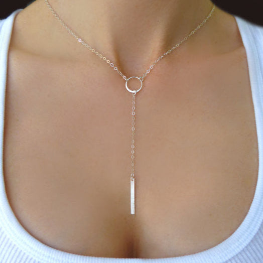 Long Bar Y Lariat Necklace For Women - Sterling Silver or 14k Gold Fill