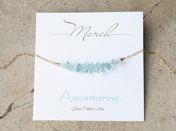 Raw Aquamarine Necklace Gold or Sterling Silver - March Birthstone Jewelry