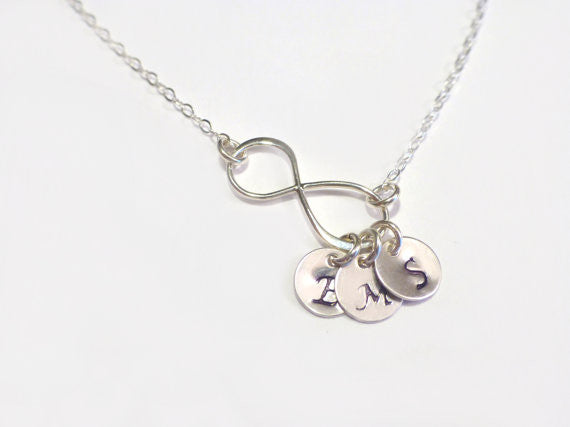 Personalized Infinity Necklace With Small Letter Disks - Sterling Silver or 14k Gold Fill
