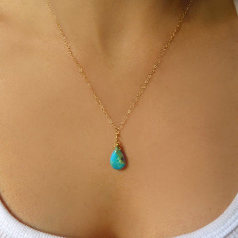 Genuine Sleeping Beauty Turquoise Teardrop Necklace