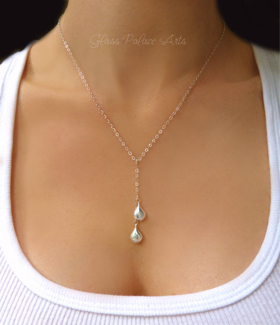 Sterling Silver Teardrop Y Necklace For Women