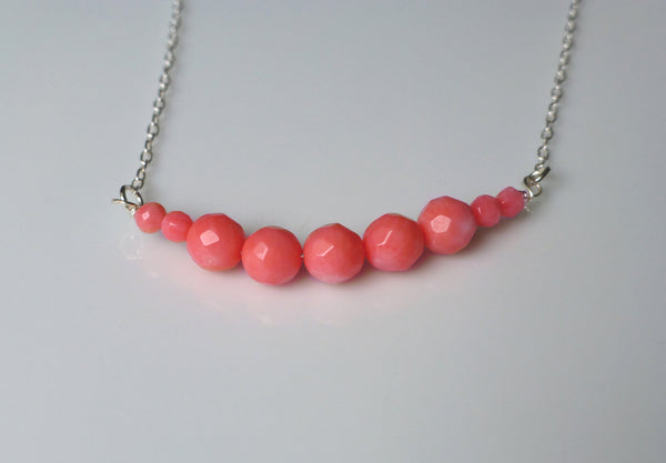 Beaded Pink Coral Necklace For Women- Sterling Silver or 14k Gold Fill