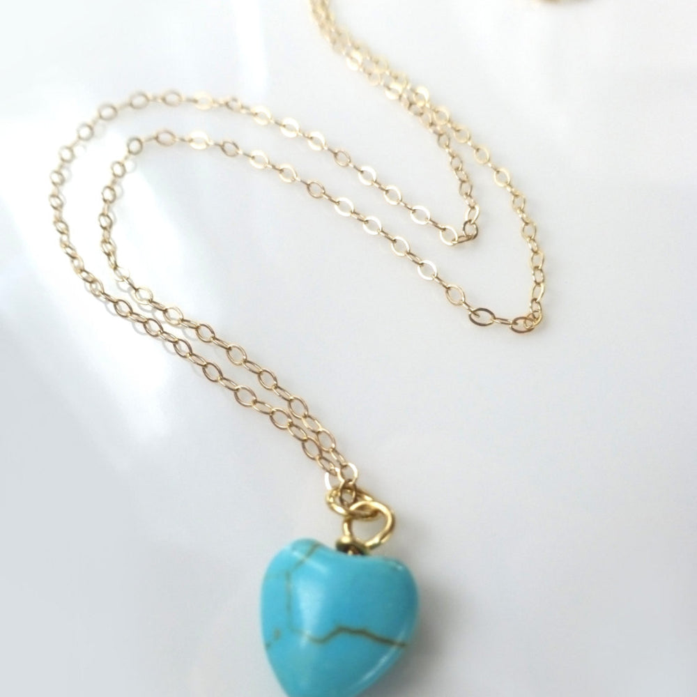Tiny Turquoise Heart Necklace For Women - Sterling Silver, 14k Gold Fill