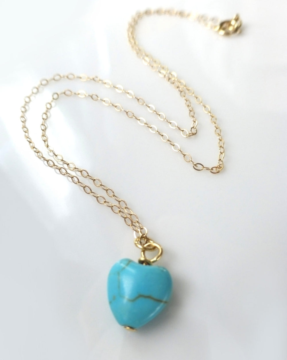 Tiny Turquoise Heart Necklace For Women - Sterling Silver, 14k Gold Fill