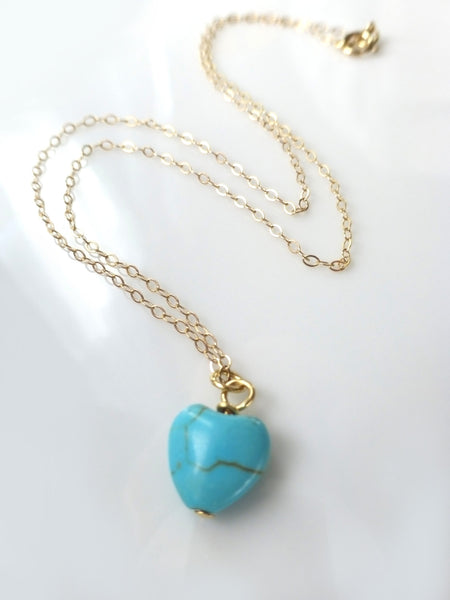Tiny Turquoise Heart Necklace For Women - Sterling Silver, 14k Gold Fill