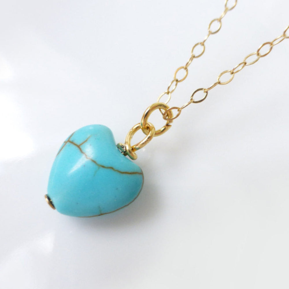 Tiny Turquoise Heart Necklace For Women - Sterling Silver, 14k Gold Fill