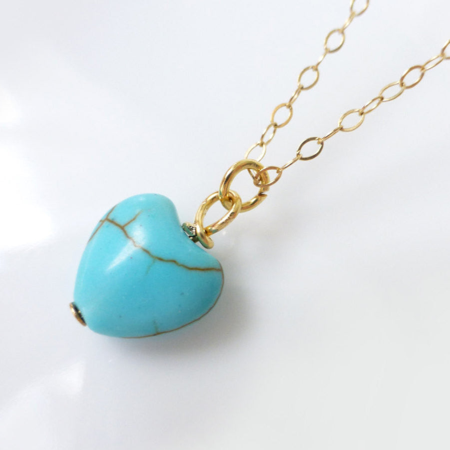 Tiny Turquoise Heart Necklace For Women - Sterling Silver, 14k Gold Fill