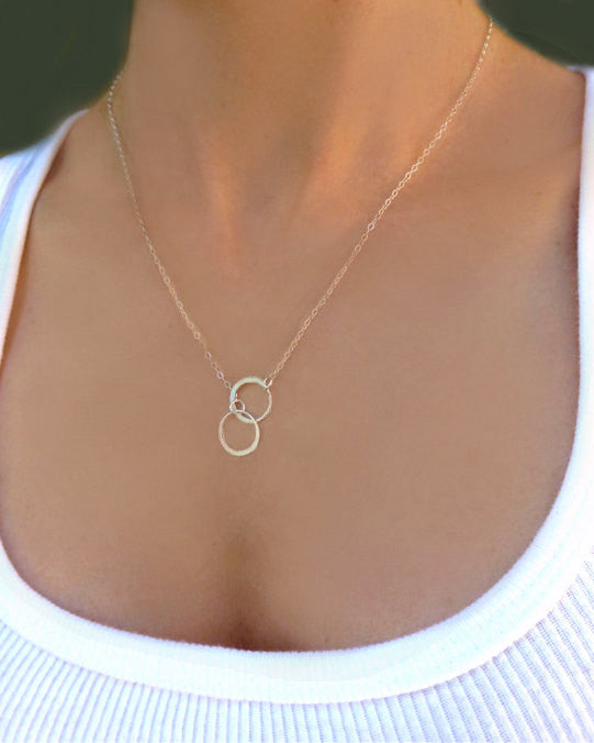 Infinity Lariat Necklace With Small Circles- Sterling Silver, Gold or Rose Gold
