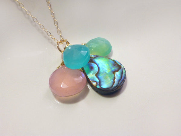 Abalone Necklace Paua Shell Gemstone Cluster Necklace