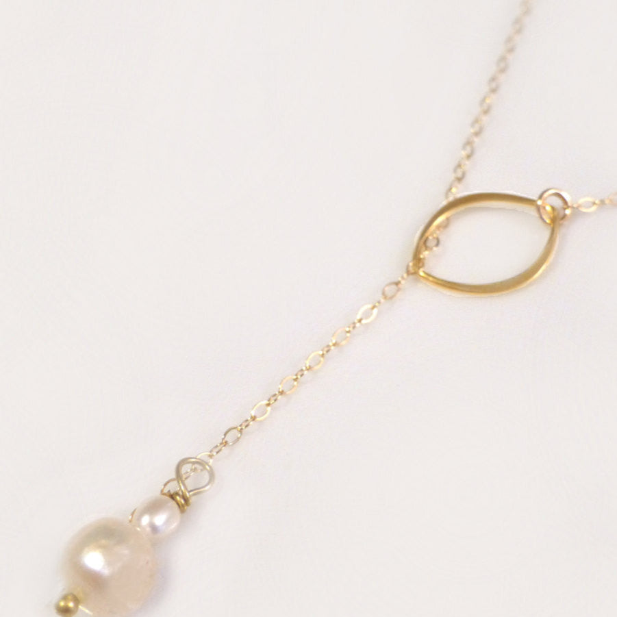 Dainty Freshwater Pearl Lariat Necklace With Marquise Pendant