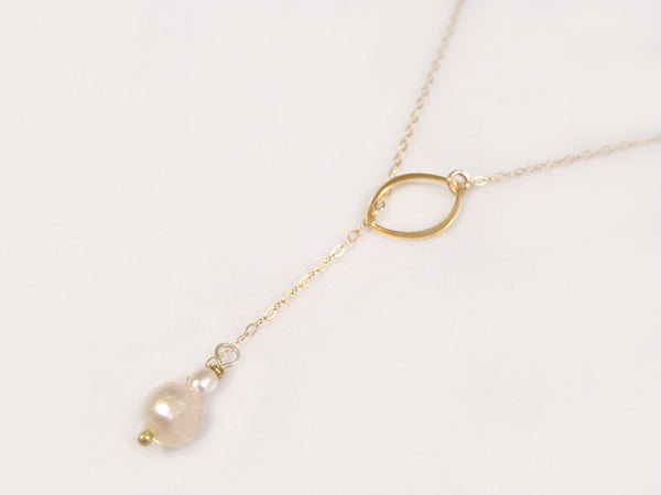 Dainty Freshwater Pearl Lariat Necklace - Sterling Silver or 14k Gold Fill