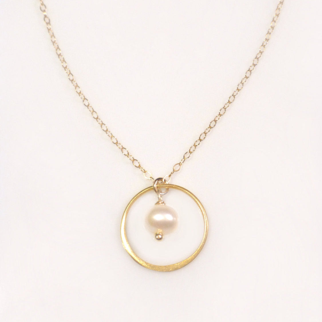 Gold Circle Necklace With Freshwater Pearl Pendant