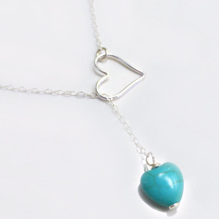 Sterling Silver Turquoise Heart Lariat Necklace