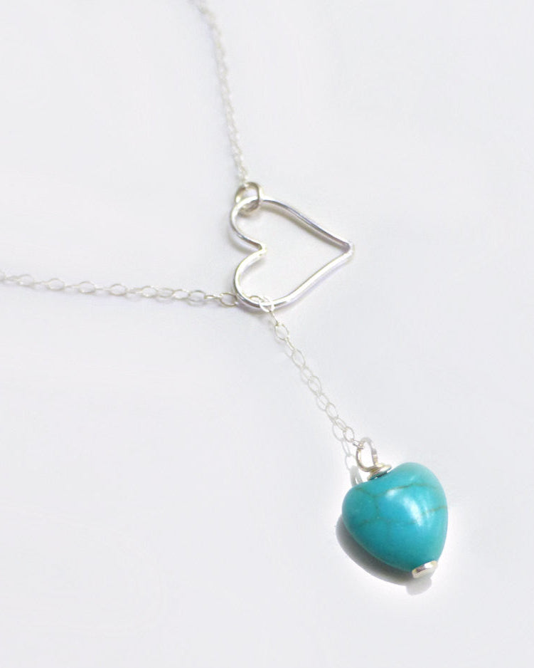 Sterling Silver Turquoise Heart Lariat Necklace