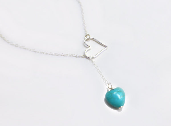Small Turquoise Heart Lariat Necklace Clasp Less - Sterling Silver or 14k Gold Fill