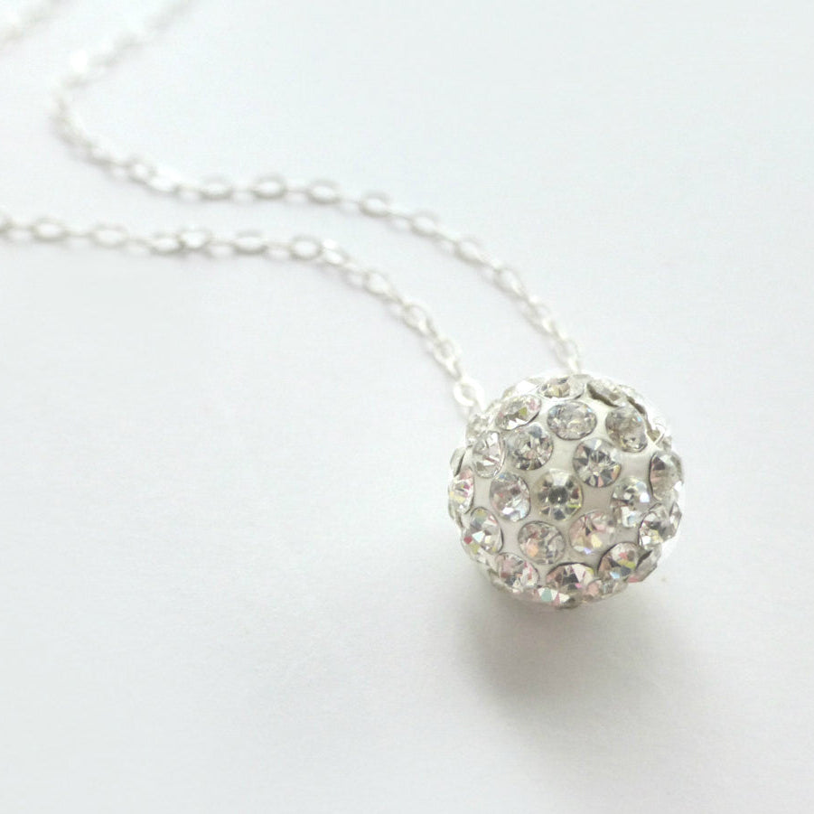 Pave' Dainty Disco Ball Necklace For Women - Sterling Silver