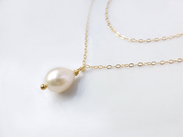 Layered Strand Teardrop Freshwater Pearl Necklace - Sterling Silver, 14k Gold Fill or Rose Gold