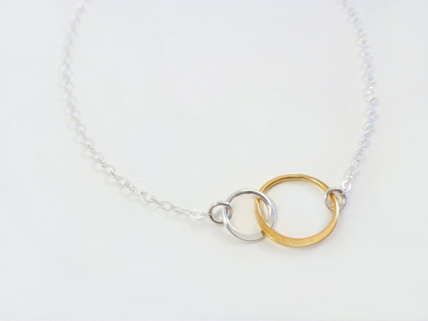 Mixed Metal Linked Circles Eternity Necklace For Women