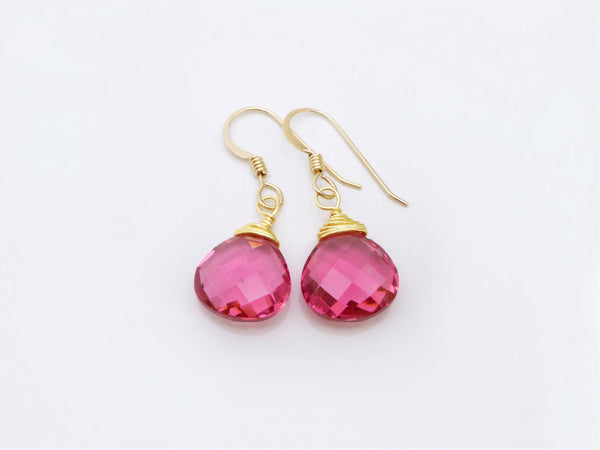 Pink Quartz Teardrop Earrings - Sterling Silver or 14k Gold Fill