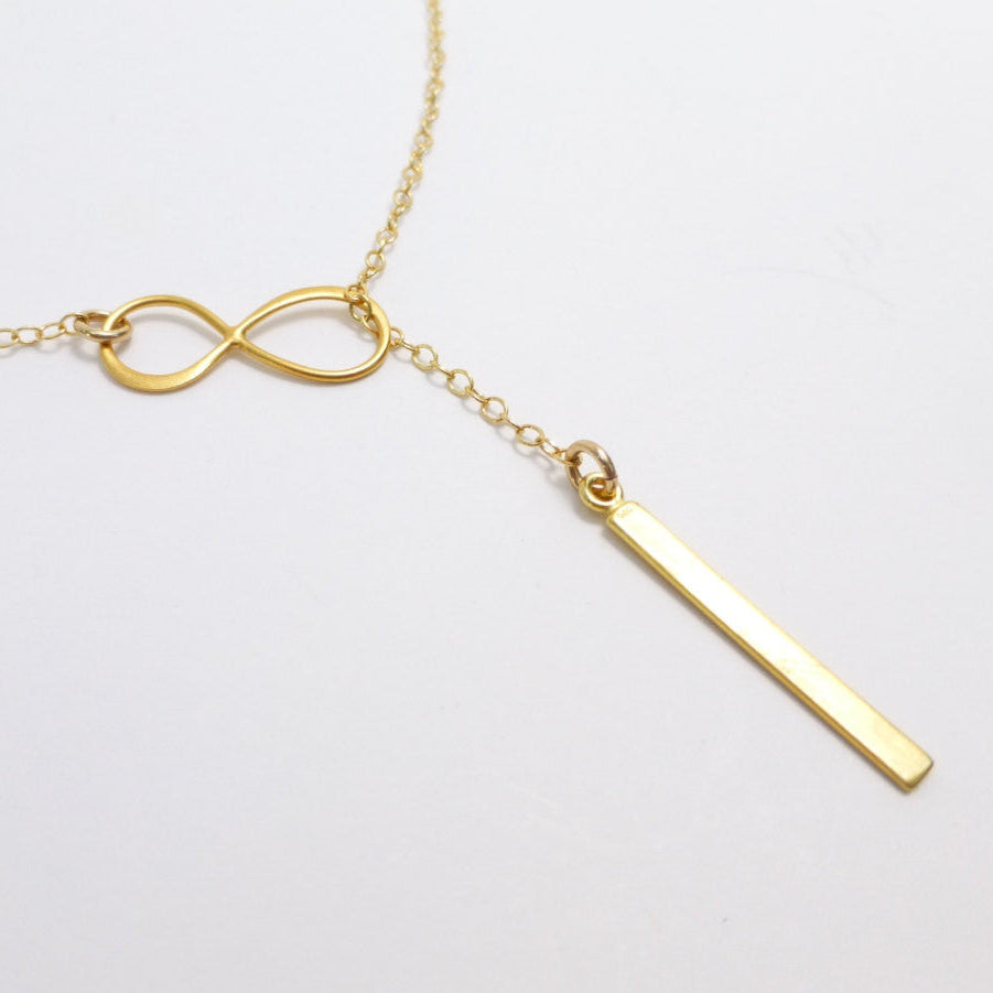 Vertical Bar Lariat Necklace In Sterling Silver or 14k Gold Fill
