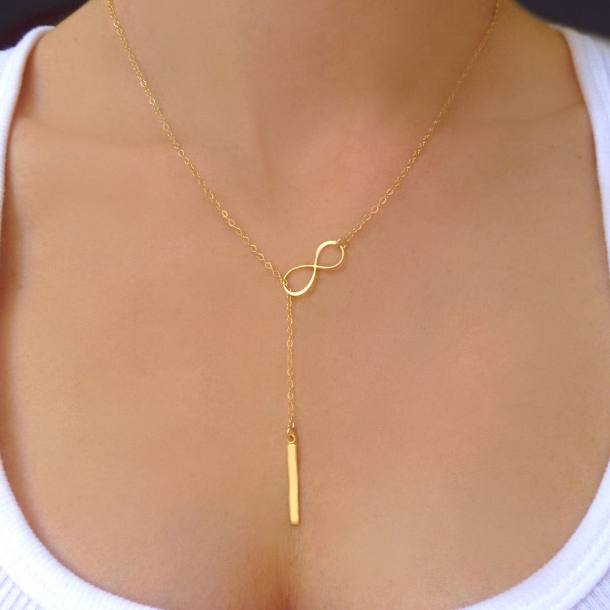Vertical Bar Lariat Necklace In Sterling Silver or 14k Gold Fill