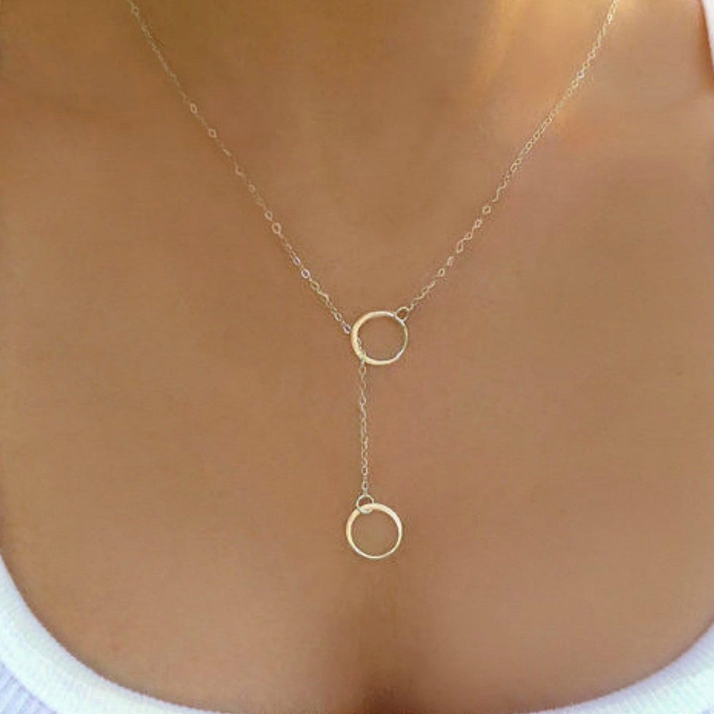 Infinity Lariat Necklace With Small Circles- Sterling Silver, Gold or Rose Gold
