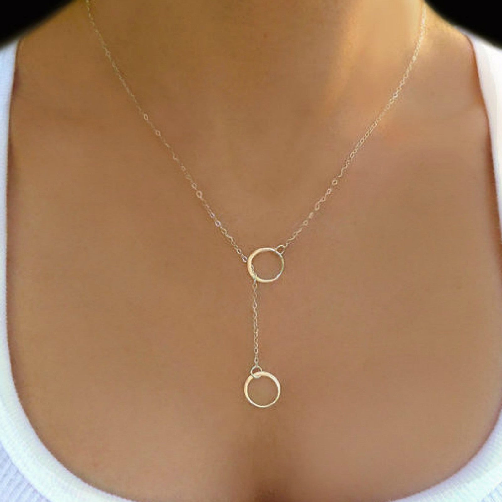 Infinity Lariat Necklace With Small Circles- Sterling Silver, Gold or Rose Gold