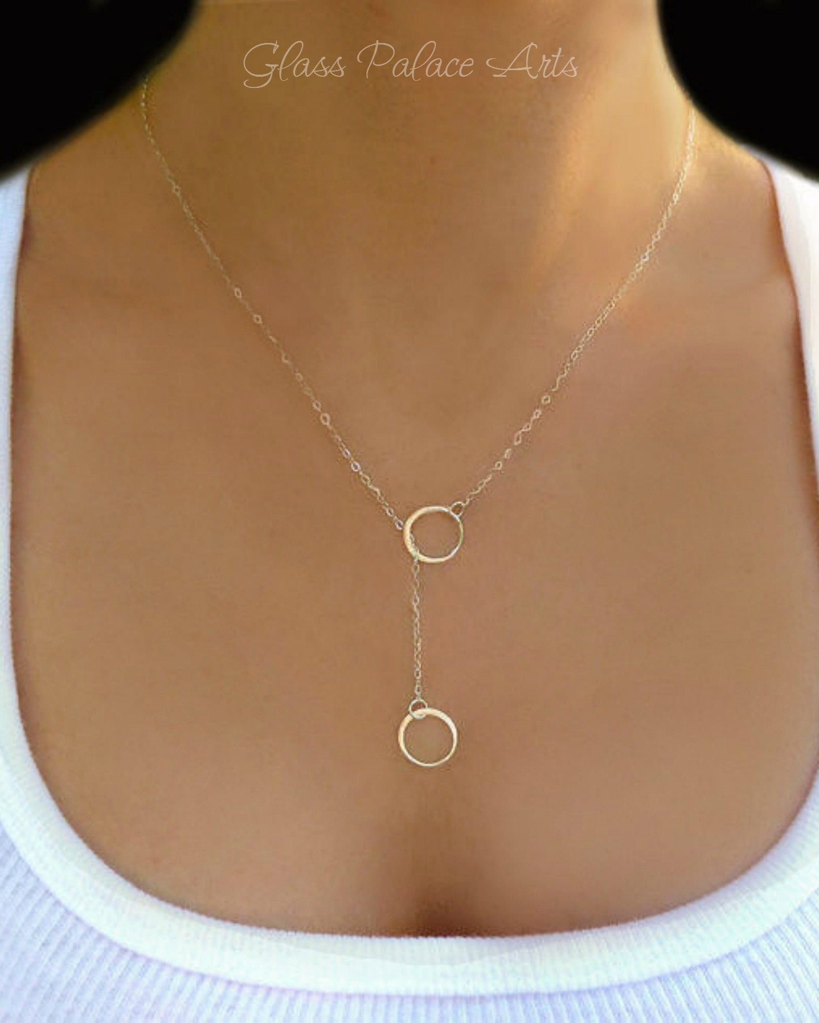 Infinity Lariat Necklace With Small Circles- Sterling Silver, Gold or Rose Gold