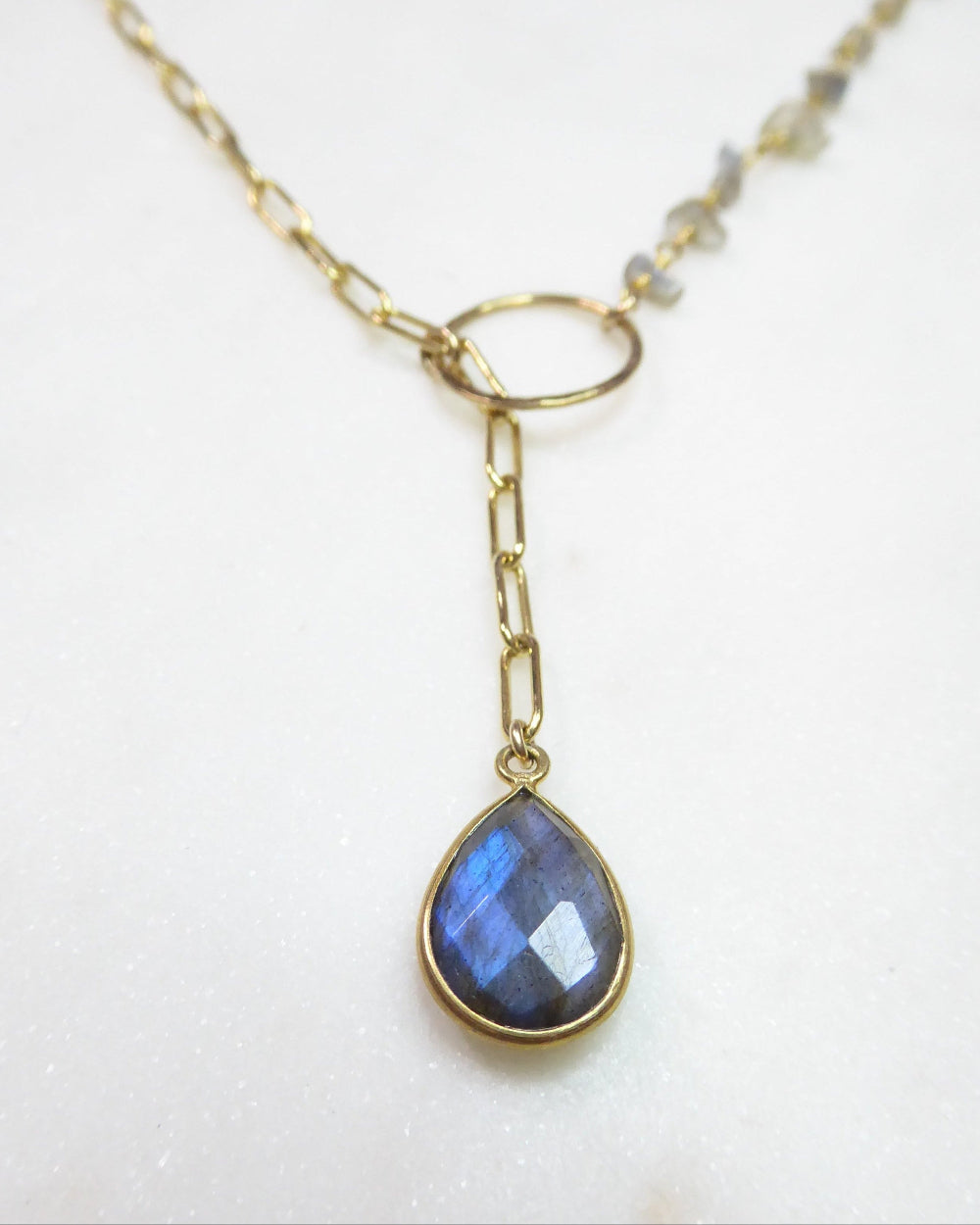 Rainbow Labradorite Statement Necklace Adjustable- Blue Gemstone Lariat Necklace