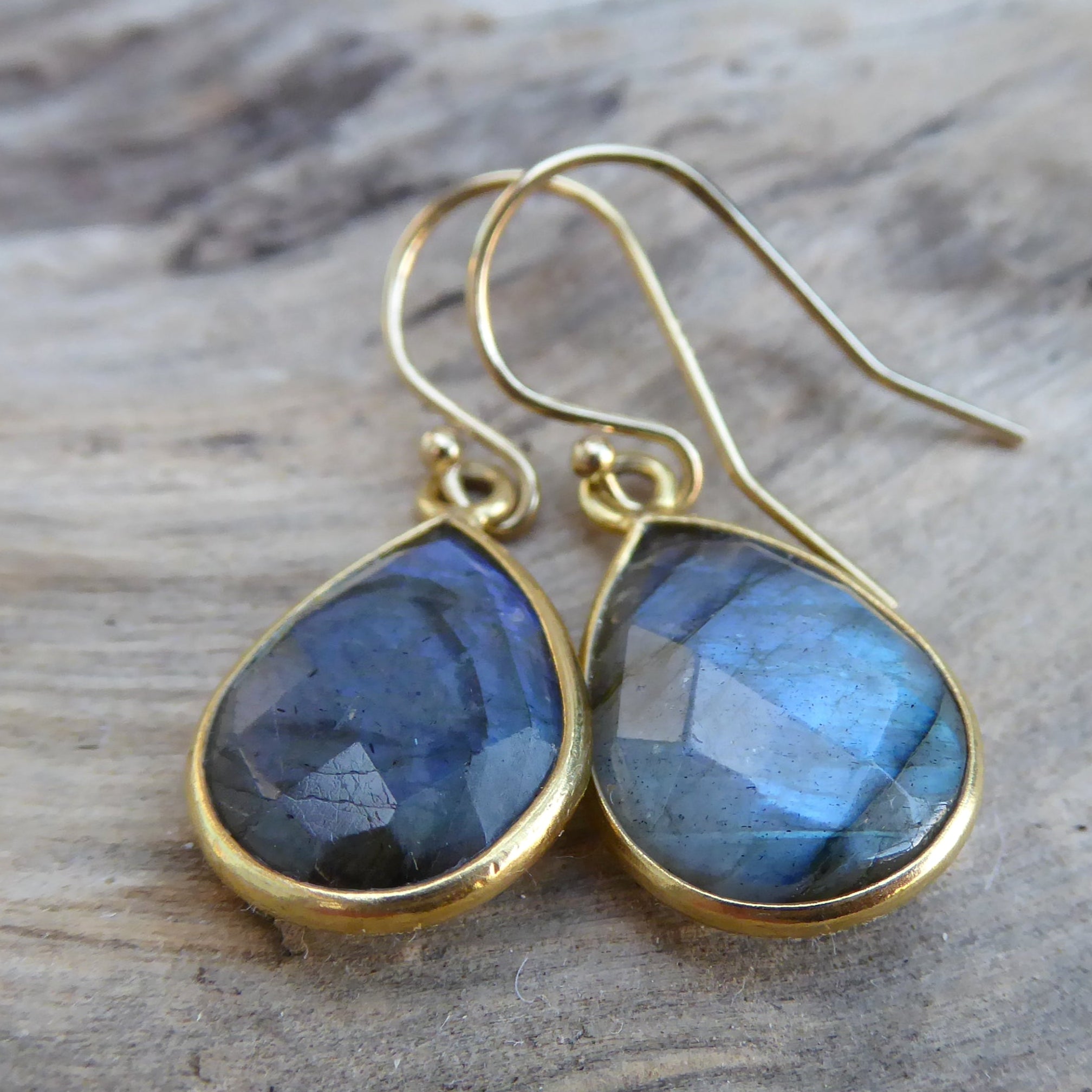 Labradorite Earrings - Flashy Rainbow Labradorite Teardrop Dangle Earrings