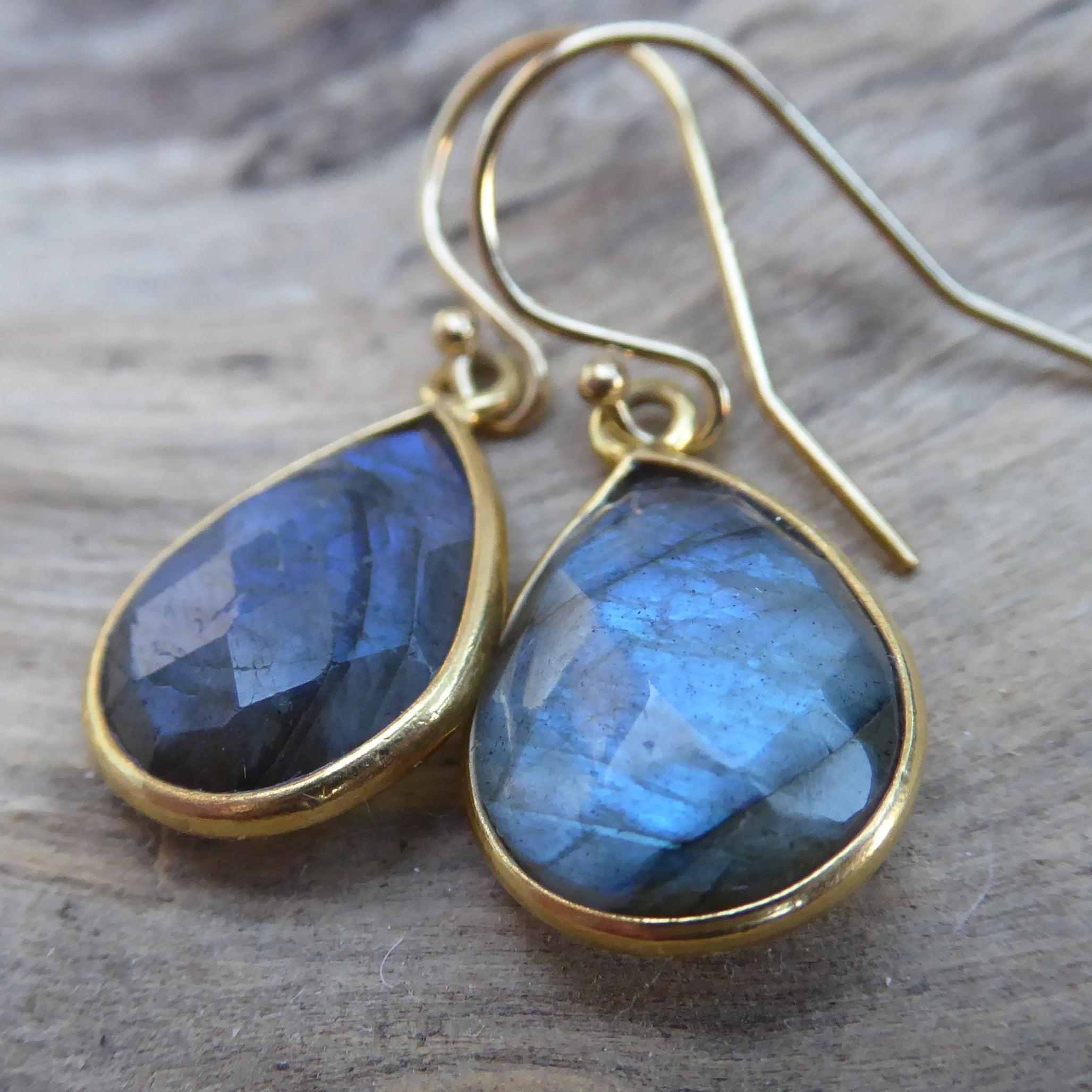 Labradorite Earrings - Flashy Rainbow Labradorite Teardrop Dangle Earrings