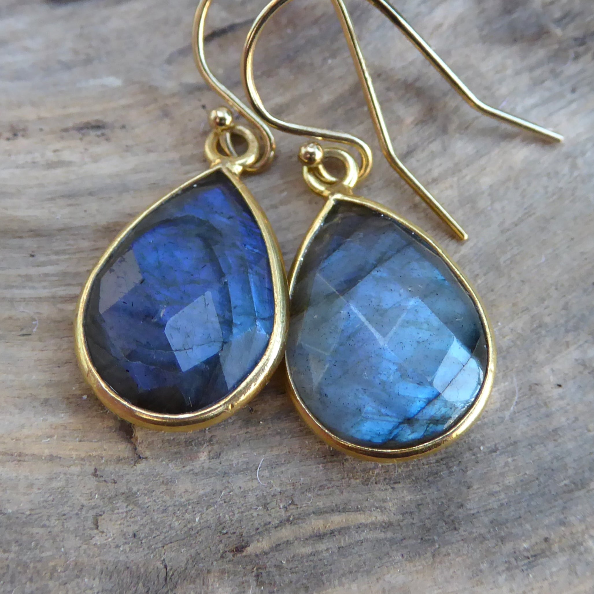 Labradorite Earrings - Flashy Rainbow Labradorite Teardrop Dangle Earrings